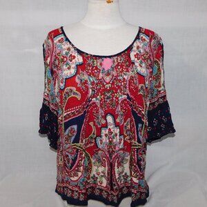 Bila Womens XL Rayon Cold Shoulder multicolour Short Sleeve Peasant Top Blouse